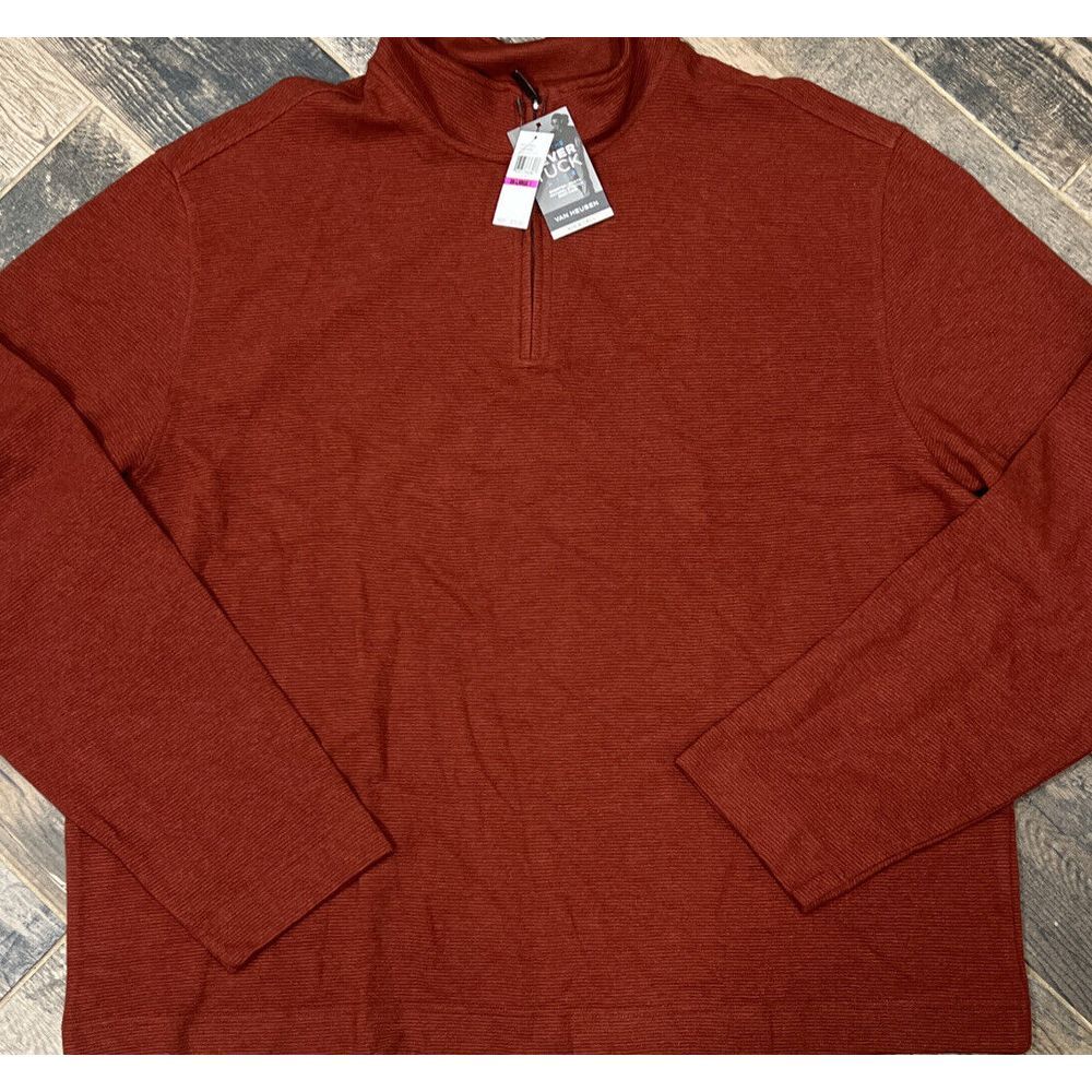 New $70 Van Heusen Never Tuck Otto 1/4 Zip Pullover Auburn Red Rust 2XLT Tall